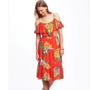 Old Navy orange floral Ruffle Cold Shoulder Dress